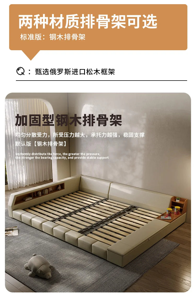 King Upholstered Modern Bed Unique Bookshelves Sleeping Multifunctional Bed Luxury Floor Camarotes Para Dormitorio Furnitures