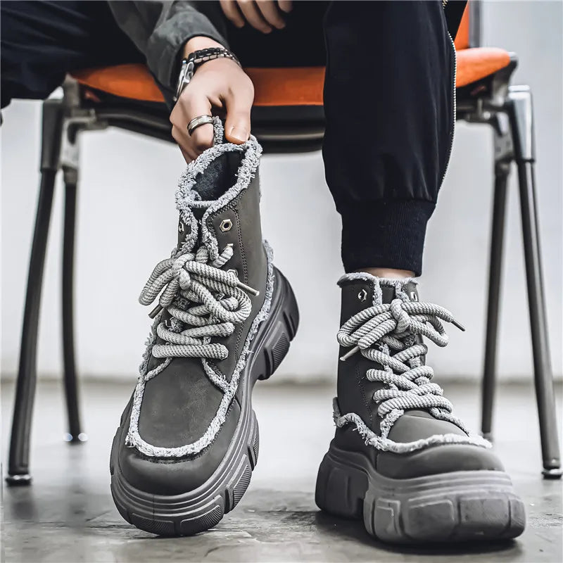 New Style Winter Retro Men's Ankle Tooling Boots High Quality Designed Casual Outdoor Mans Boot Platform British Style Men Shoes