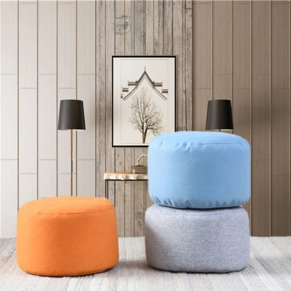 Linen Bean Bag Chair with Filling Beanbag Pouf Ottoman Footstool Tatami Round Stool Futon Puff Relax Lounge Furniture