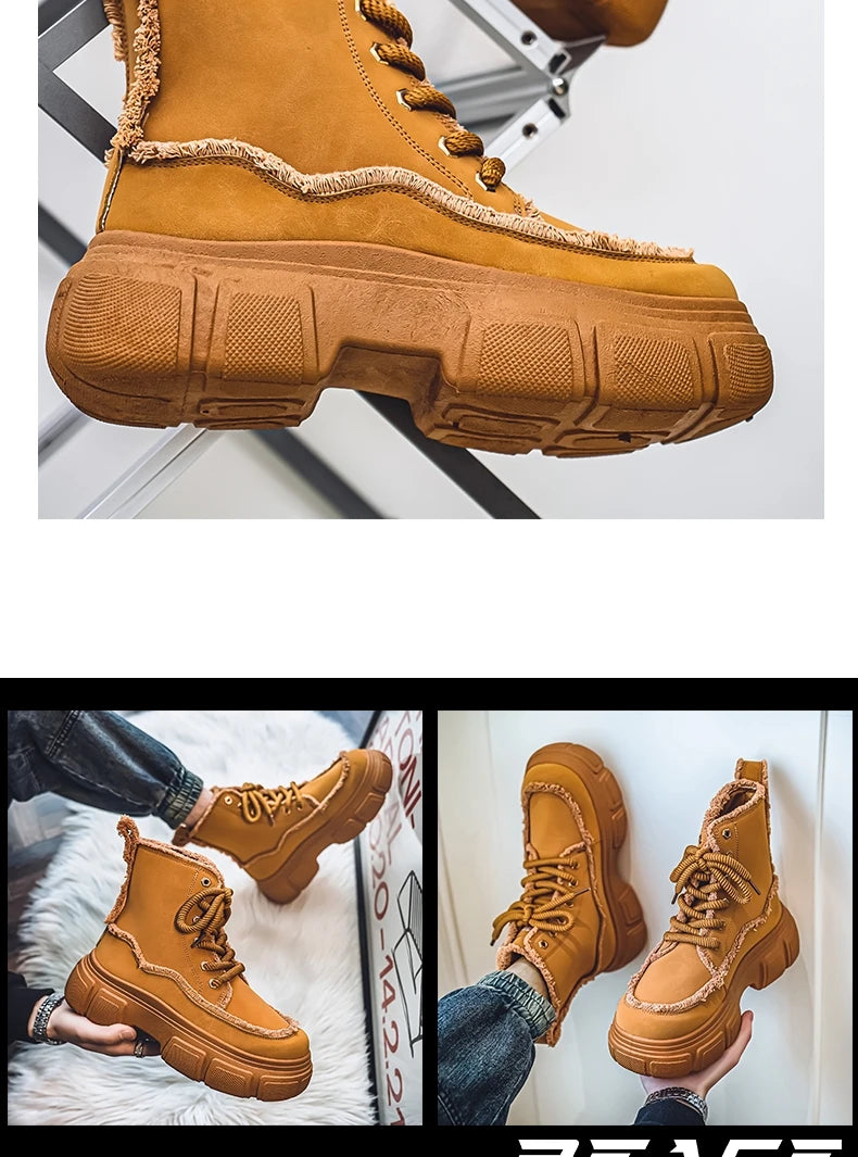 New Style Winter Retro Men's Ankle Tooling Boots High Quality Designed Casual Outdoor Mans Boot Platform British Style Men Shoes