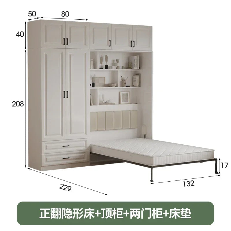 European Murphy Bed With Closet Organizer Drawers Full Size Bed Space-Saving Sleeping Salon Letto Matrimoniale Unique Furniture
