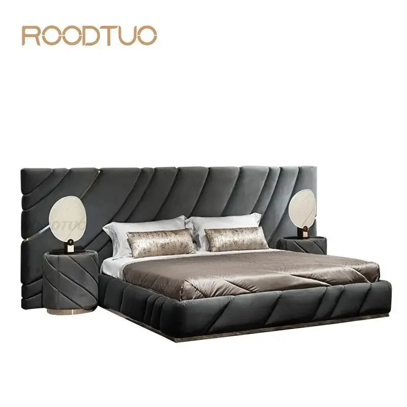 High-End Double Bed Modern Bedroom Furniture Set Villa Home Furniture Black King/Queen Size Bed Customizable Bedroom Bed Frame