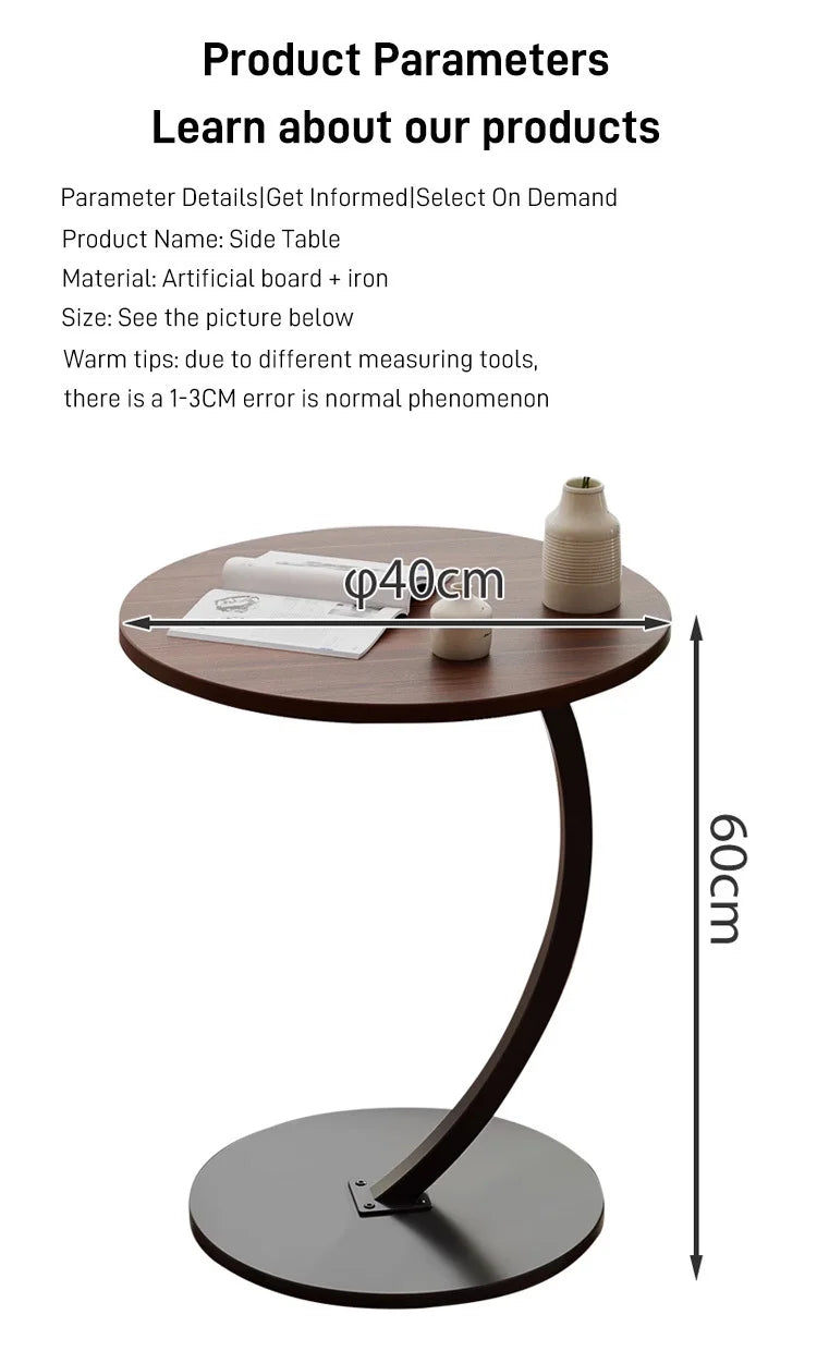 Light luxury round bedside coffee table home simple movable sofa side table for small apartments