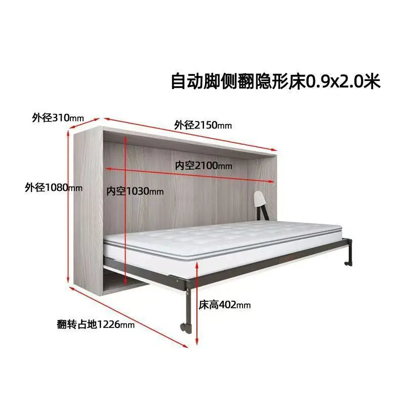 Invisible bed with wardrobe integrated multi-functional household small apartment double Murphy folding study wall bed combinati