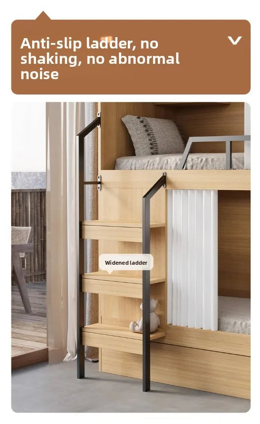 Family Parent-child Bed Space Capsule High and Low Bed Staff Bunk Bed Hotel Upper and Lower Wooden Beds