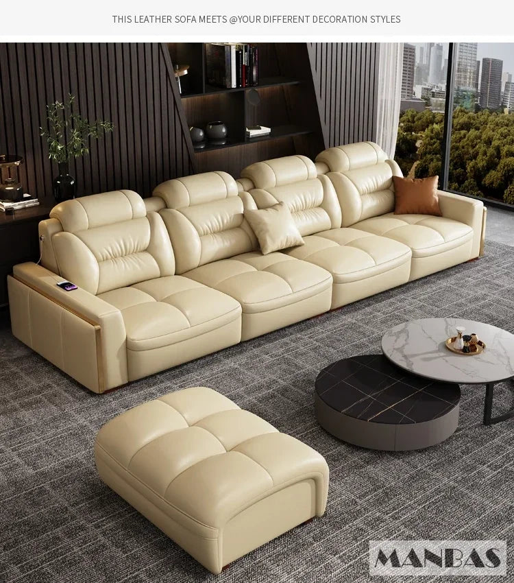 Linlamlim Modern Genuine Leather Sectional Sofa Set with Chaise Lounge– Upholstered Modular Couch with USB and Bluetooth Speaker