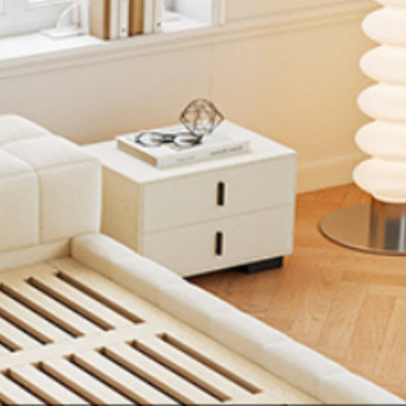 Cream Wind Tatami Floor To Ceiling Bed Master Bedroom Bed Light Luxury Fabric Logue Bed Minimalist Modern Luxury Bed 245cm Beds