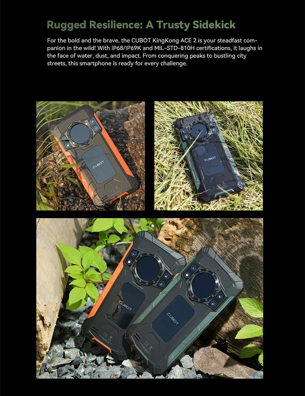 Cubot KingKong ACE 2 Ultra-thin Rugged Smartphone Android 14 16GB RAM(6GB+10GB),+128GB ROM 6.56" 90Hz Screen NFC Cell Phone