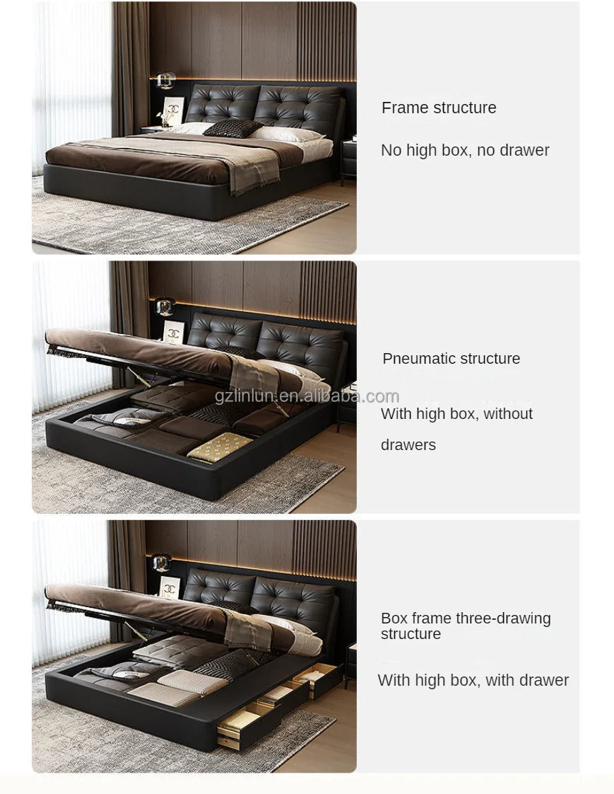 Genuine Leather bed modern simple apartment luxury double bed 1.8 meters high-end atmospheric master bedroom Queen size bed