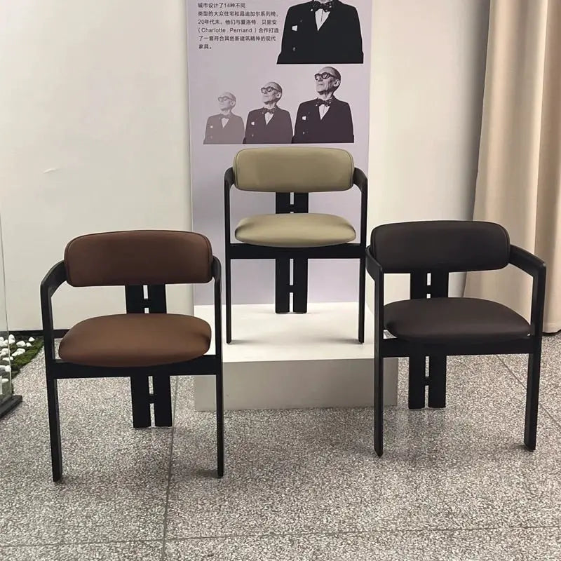 Mid-Century Solid Wood Black Dining Chair - Nordic Minimalist Tripod Legs Retro Side Chair for Home