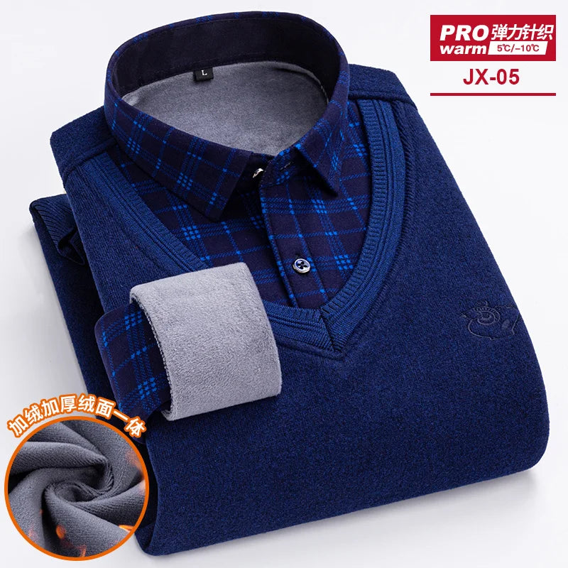 camisas de hombre imitation two piece set men clothing designer clothes long sleeve fleece thickened warm sweater men clothing