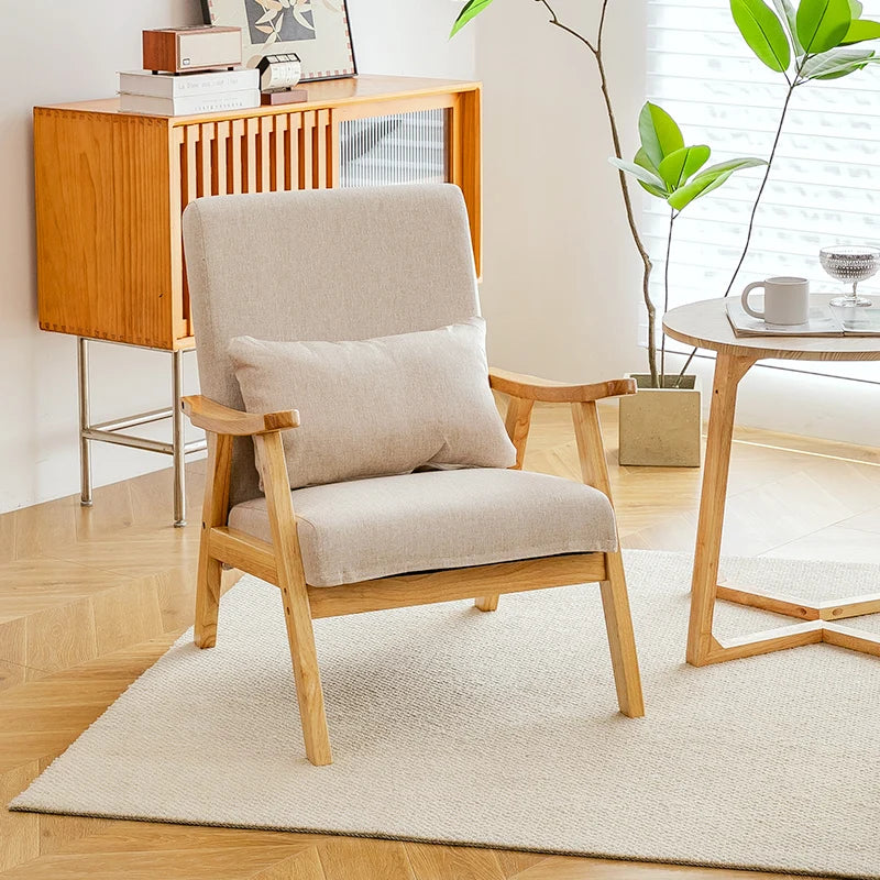 Single Sofa Chair, Boutique Hotel Guestroom Seat, Balcony Solid Wood Lounge Chair,    Leisure Chair for Cozy Spaces