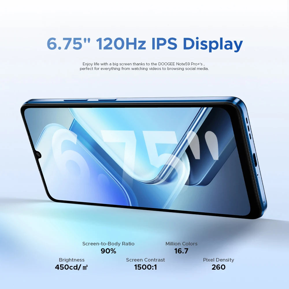 DOOGEE Note59 Pro+ 5G Smartphone Android 15 Global Version 6250mAh Battery 6.75'' 120Hz Display 12GB 512GB Mobile Phone NFC