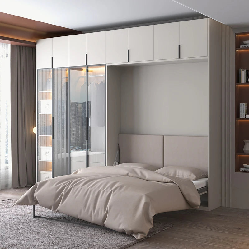 Whole house custom solid wood, forward rollover invisible bed, folding Murphy bed, bookcase, wardrobe, minimalist wall bed