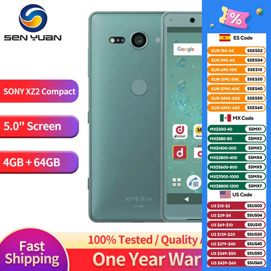 Original Sony Xperia XZ2 Compact SO-05K H8314 H8324 4G Mobile Phone 5.0'' 4GB+64GB Single/Dual SIM Card NFC Android SmartPhone