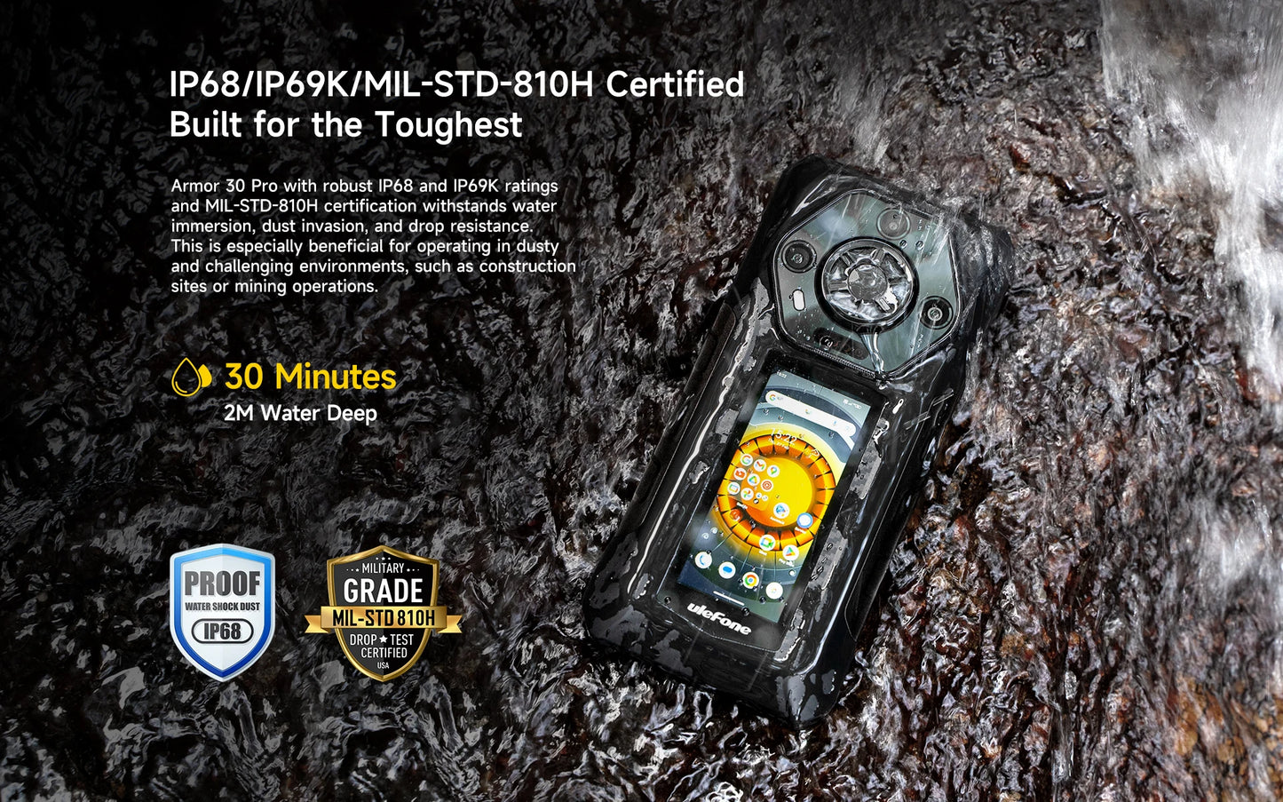 Ulefone Armor 30 Pro 5G Rugged Phone Android 14 Smartphone 6.95" 120Hz 32GB+512GB 12800mAh Night Camera 64MP NFC
