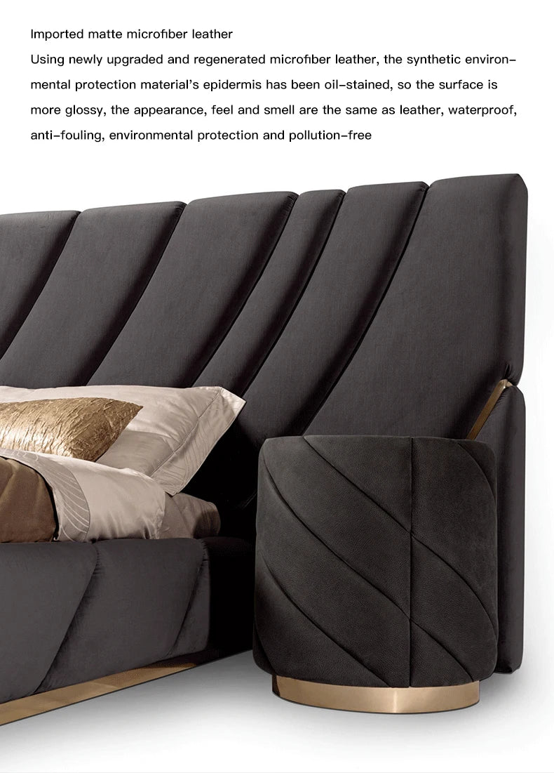 High-End Double Bed Modern Bedroom Furniture Set Villa Home Furniture Black King/Queen Size Bed Customizable Bedroom Bed Frame