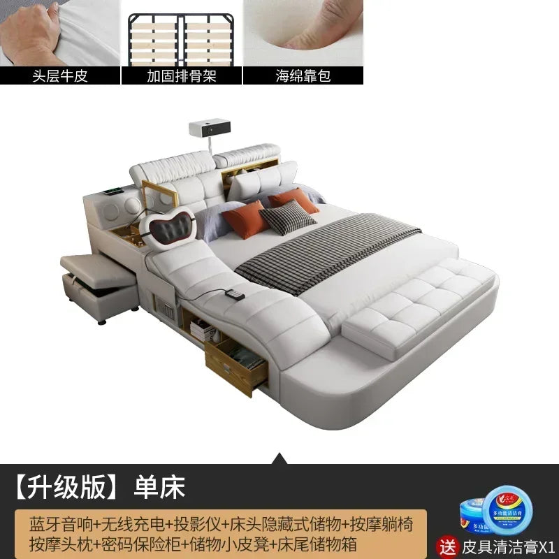 Queen Size Storage Double Bed Aesthetic Nordic Master Modern King Double Bed Multifunctional Smart Cama Casal Room Furniture