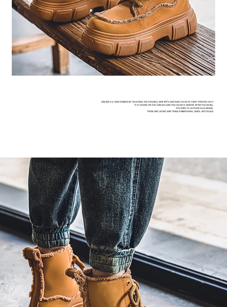 New Style Winter Retro Men's Ankle Tooling Boots High Quality Designed Casual Outdoor Mans Boot Platform British Style Men Shoes