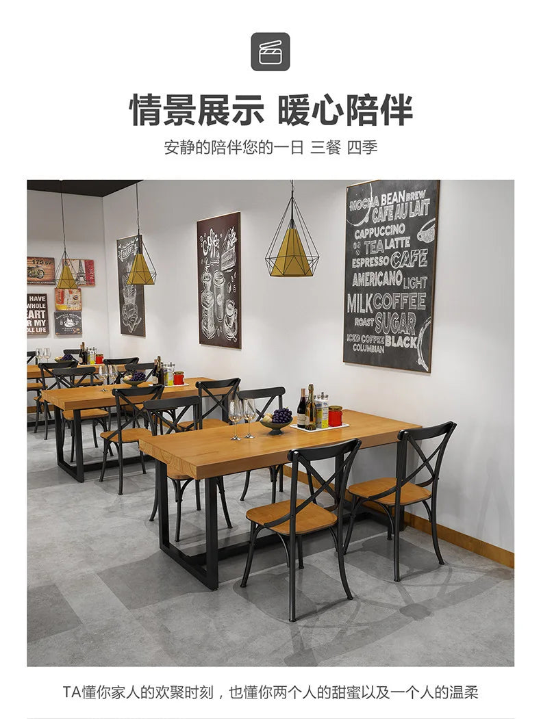 Solid Wood Table Rectangular Commercial Hotel Restaurant Dining Table Chair Combination Canteen Staff Dining Simple Muebles