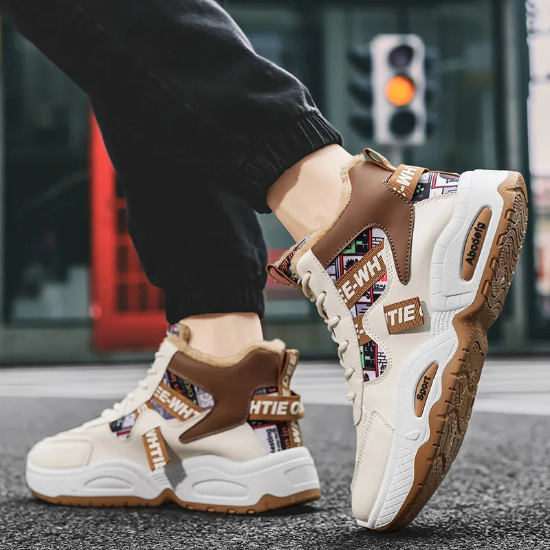 Mens Luxury Sneakers 2024 Winter Warm Platform Boots Mens Stylish Plus Velvet Designer Shoes Comfortable High Top Sports Boots