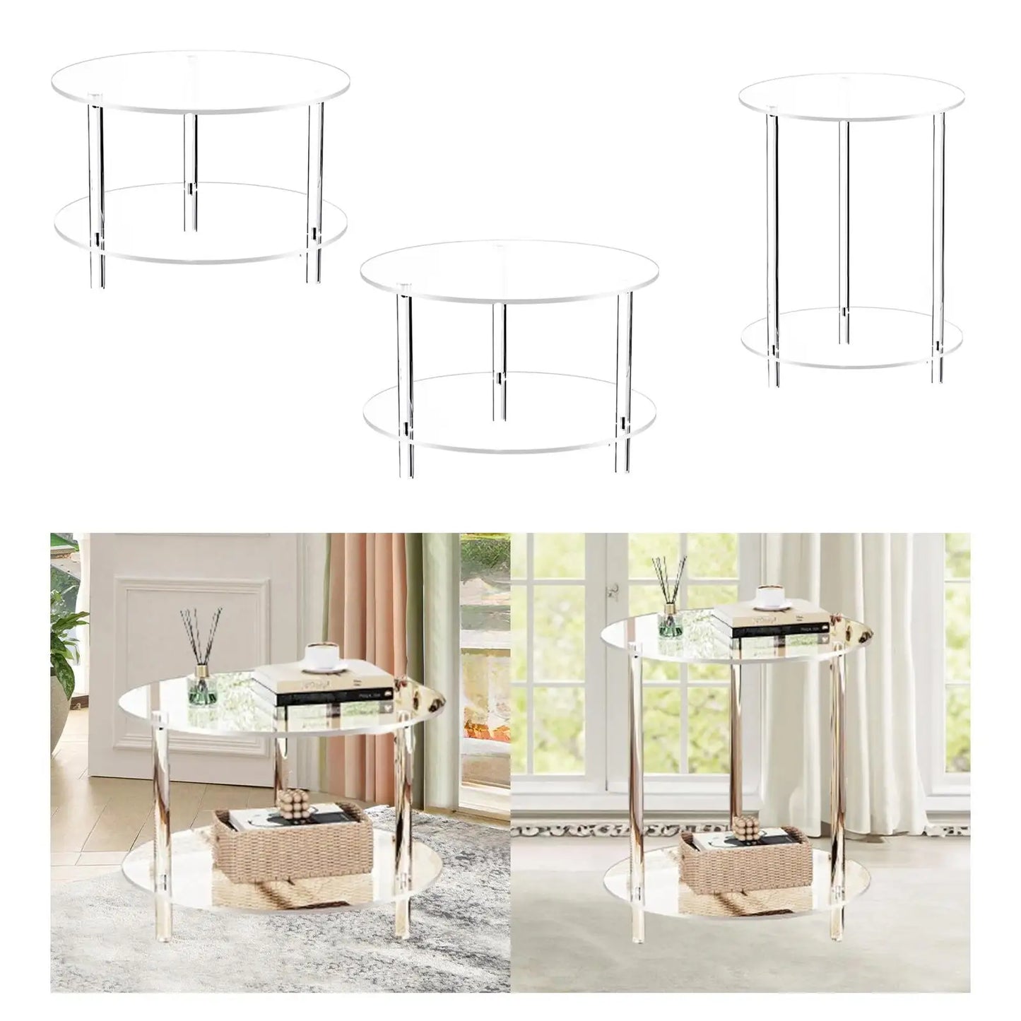 Acrylic Round Side Table, Easy Assembly for Small Space Small Furniture End Table for Balcony Bedroom Bathroom Office Hallway