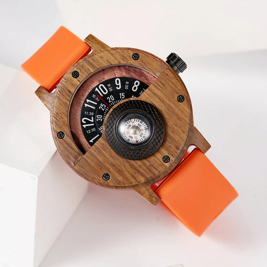 Fashion Wood Watch Men Turntable Compass Man Watch Vintage Wooden Watches Men's Male Wristwatch Clock Luxury relógio masculino