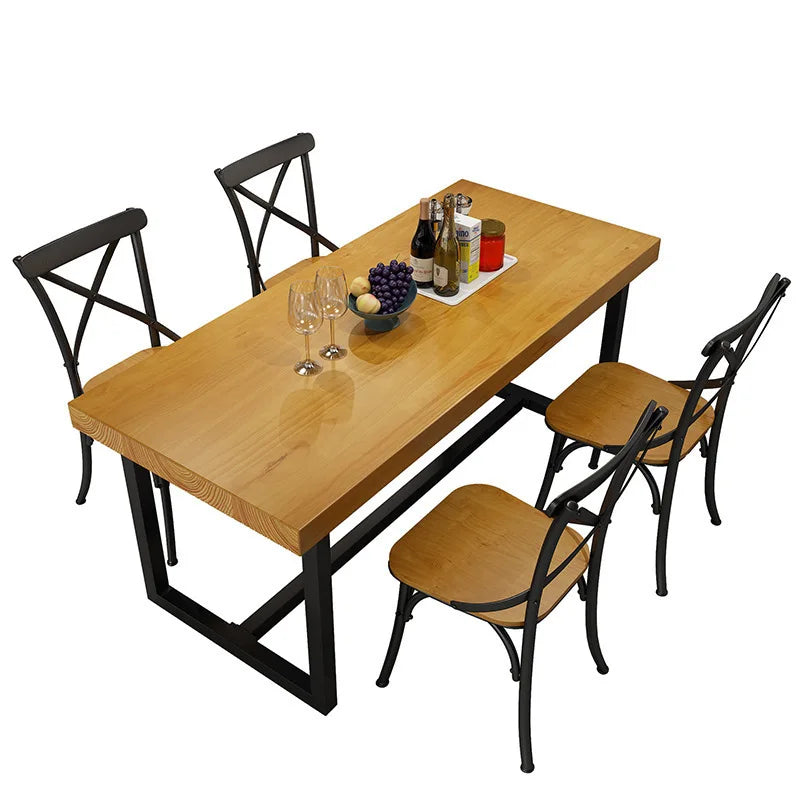 Solid Wood Table Rectangular Commercial Hotel Restaurant Dining Table Chair Combination Canteen Staff Dining Simple Muebles