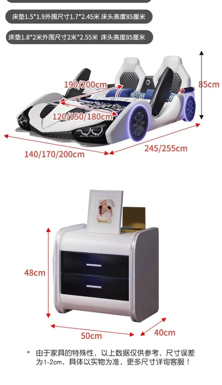 full king size Up down doors car children beds LED lights Bluetooth speakers double kids bedroom  bed bed base boy furniture