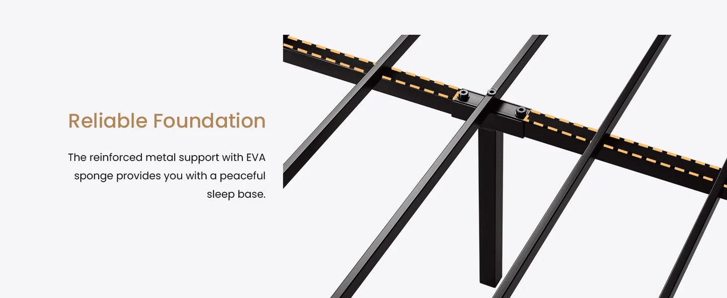 Queen Bed Frame with Headboard, Heavy Duty Platform Base with Under-Bed Storage, Solid Metal Construction, No Box Spr