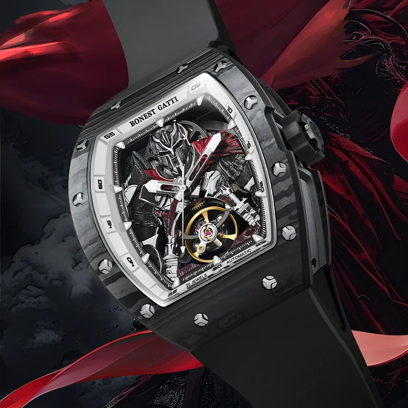 BONEST GATTI Fashion Automatic Movement Wristwatch Skeleton Luminous Big Dial Sapphire Glass Mechanical Watches for Men
