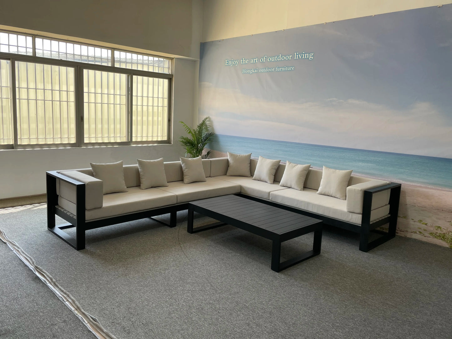 Modern Dark Grey Couch L Shaped Patio Sofa Hotel Outdoor Furniture Sets Modular Metal Garden Aluminium Sofa