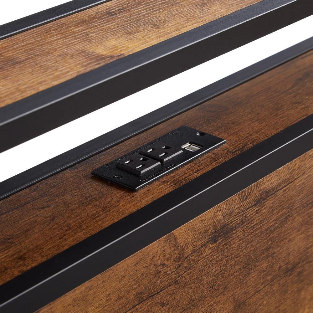 Metal Bed Frame, Wooden Headboard, USB Ports, No Box Spring, Under Bed Storage, Easy Assembly  Bed Frame Furniture Bedroom