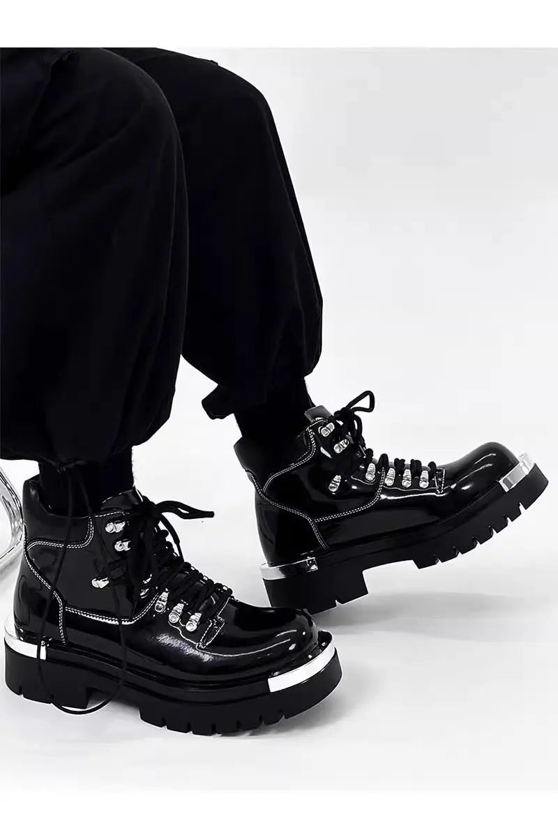 BKQU Punk Derby Boots Men 2024 Fall Bar Fashion Show Handsome Thick Sole Increase Big Head Work Biker Boots Men Punk