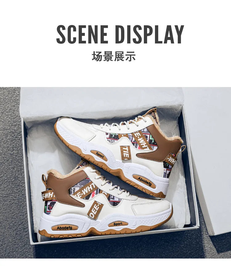 Mens Luxury Sneakers 2024 Winter Warm Platform Boots Mens Stylish Plus Velvet Designer Shoes Comfortable High Top Sports Boots
