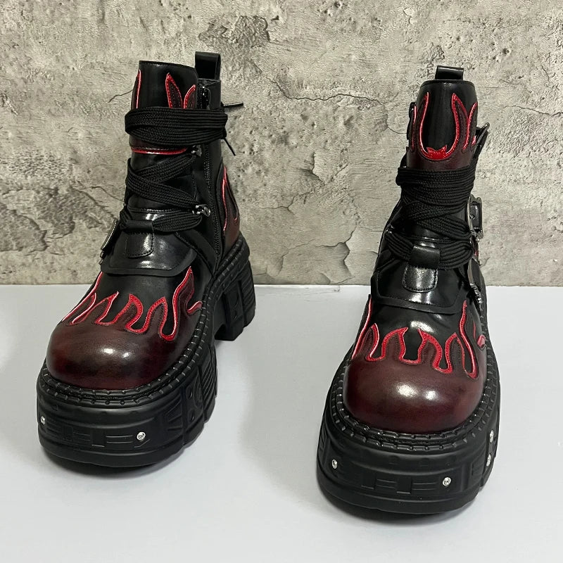 Men's 2024 Winter New Thick-soled Inner Heightening Fashion Fried Street Personality High-top Leather Boots
