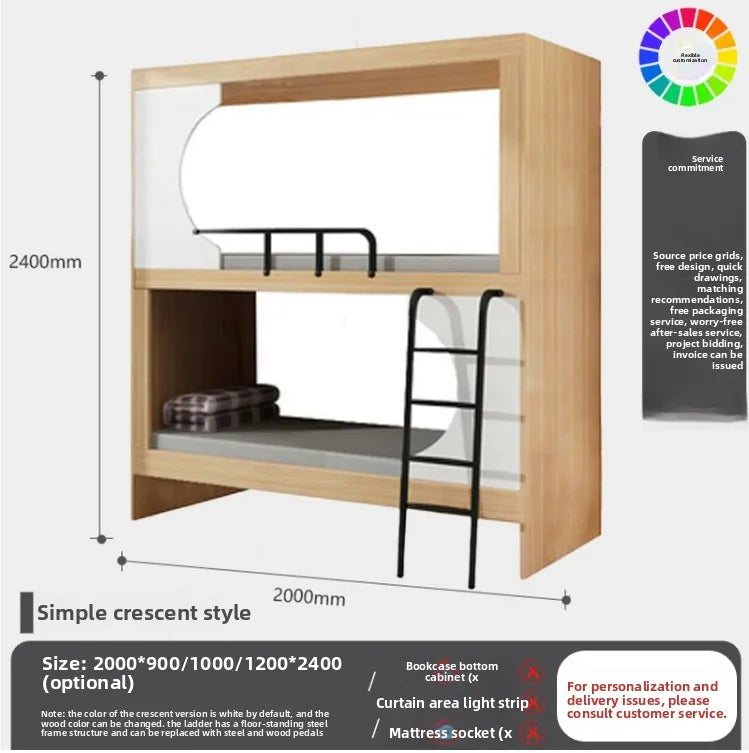 Family Parent-child Bed Space Capsule High and Low Bed Staff Bunk Bed Hotel Upper and Lower Wooden Beds