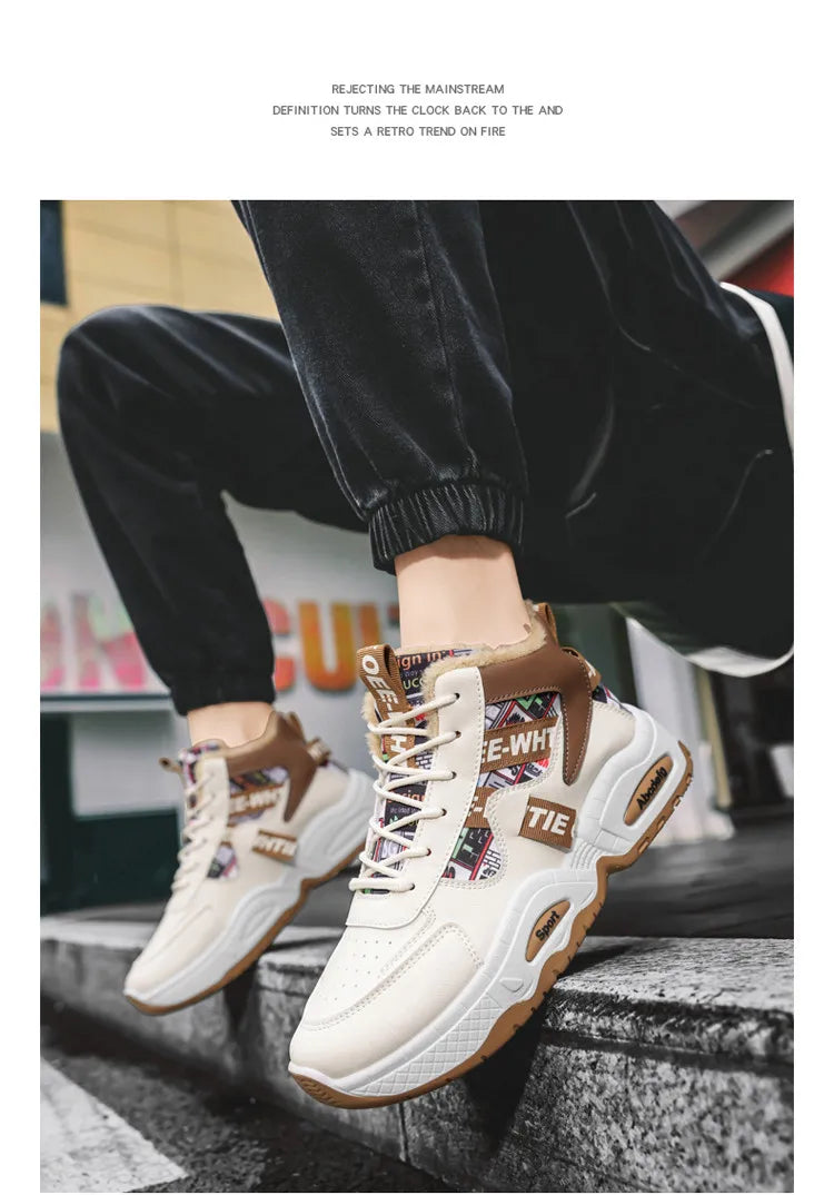 Mens Luxury Sneakers 2024 Winter Warm Platform Boots Mens Stylish Plus Velvet Designer Shoes Comfortable High Top Sports Boots