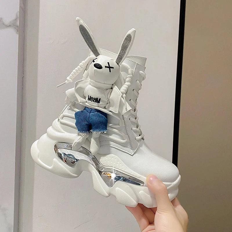 Women's Thick-soled Boots Wedge Heel Lace-up Decorative Women's Shoes Fashion Winter Women's Boots Vulcanized shoes Modern Boots