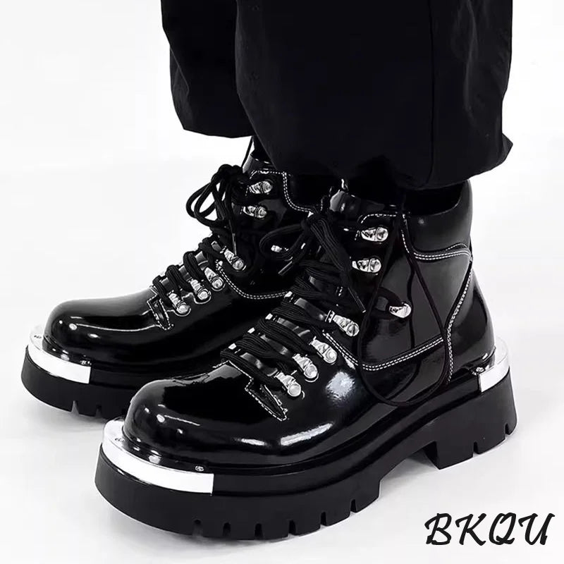 BKQU Punk Derby Boots Men 2024 Fall Bar Fashion Show Handsome Thick Sole Increase Big Head Work Biker Boots Men Punk