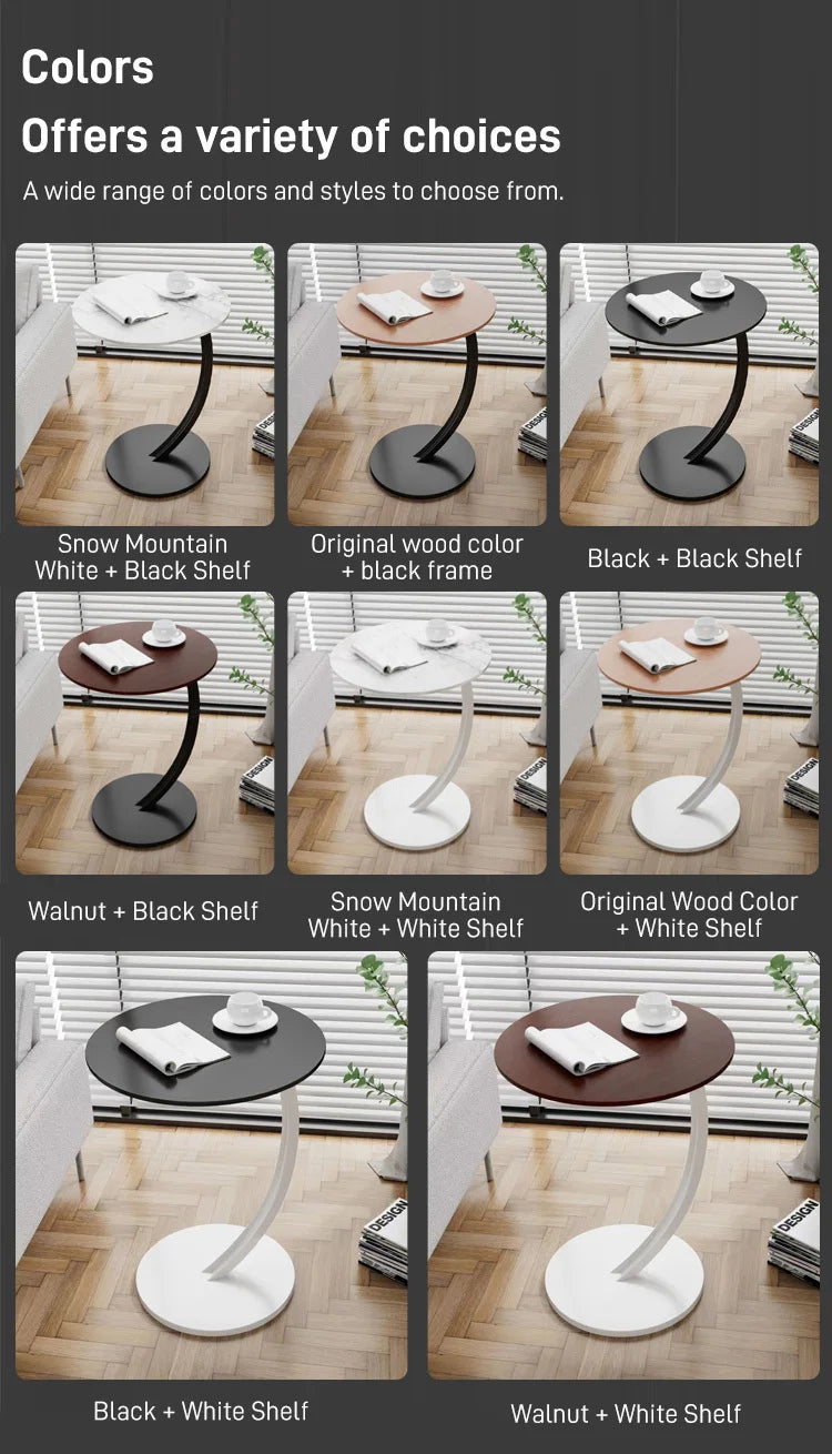 Light luxury round bedside coffee table home simple movable sofa side table for small apartments