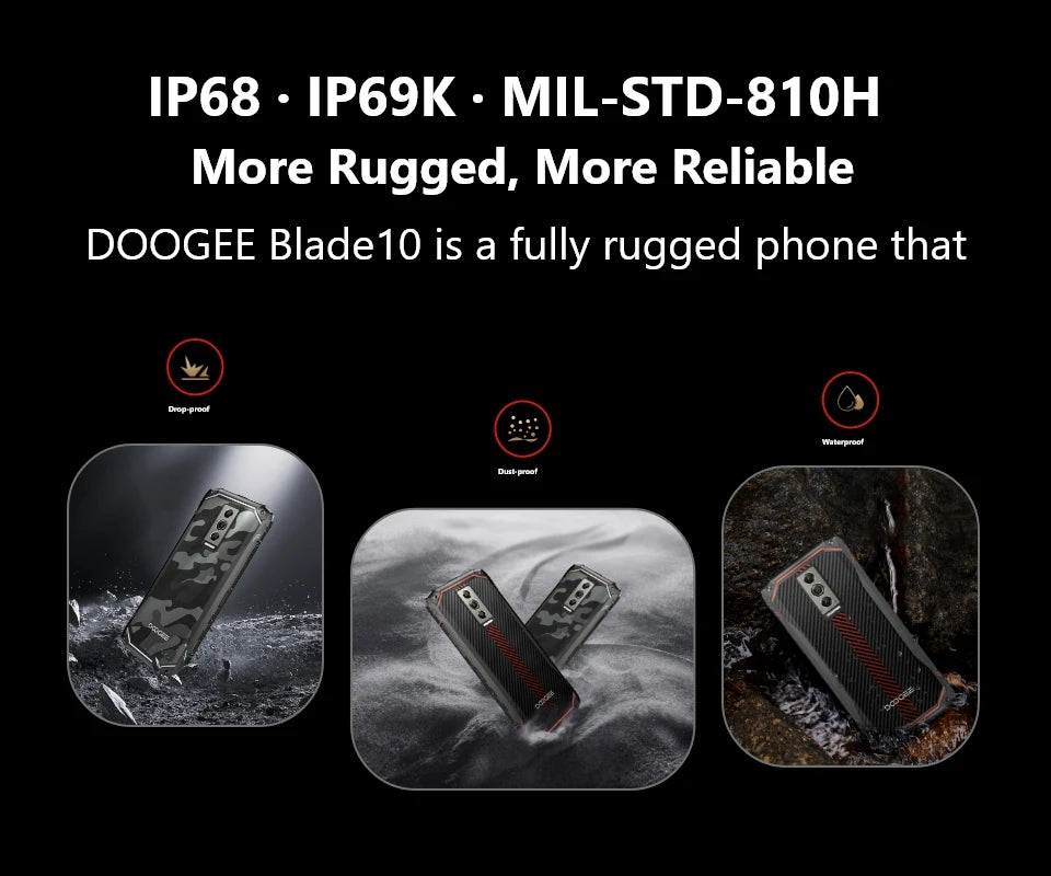 DOOGEE Blade10 Rugged Phone 6.56 Inch 90Hz IPS Display 9GB(4+5) 128GB Octa Core 16MP Main Camera 5150mAh Android 14 Face Unlock