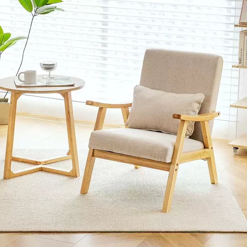 Single Sofa Chair, Boutique Hotel Guestroom Seat, Balcony Solid Wood Lounge Chair,    Leisure Chair for Cozy Spaces