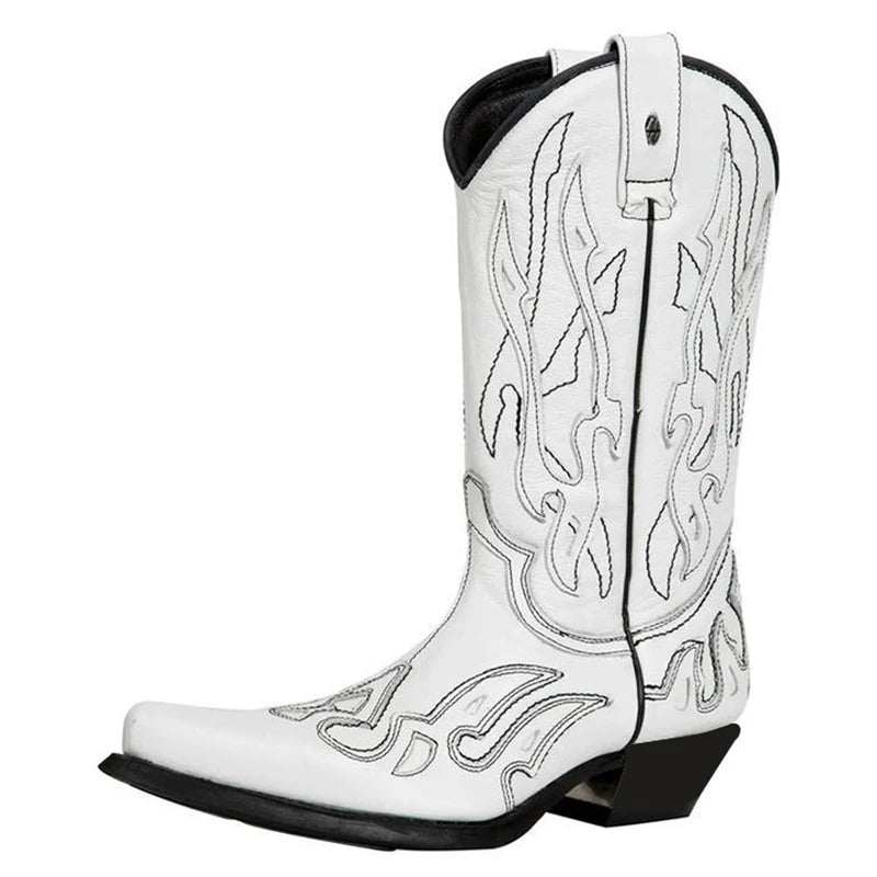 Men Boots Leather Autumn Winter Fashion Tip Mid-calf Handmade Retro Shoes White Boots for Men Zapatos De Hombre