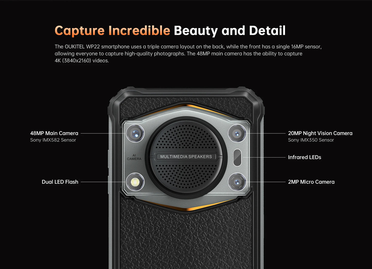 Oukitel WP22 Rugged Phone 6.58" FHD+ 10000 mAh Mobile Phone 8GB+256GB 48MP Smartphone Helio P90 Cell phone