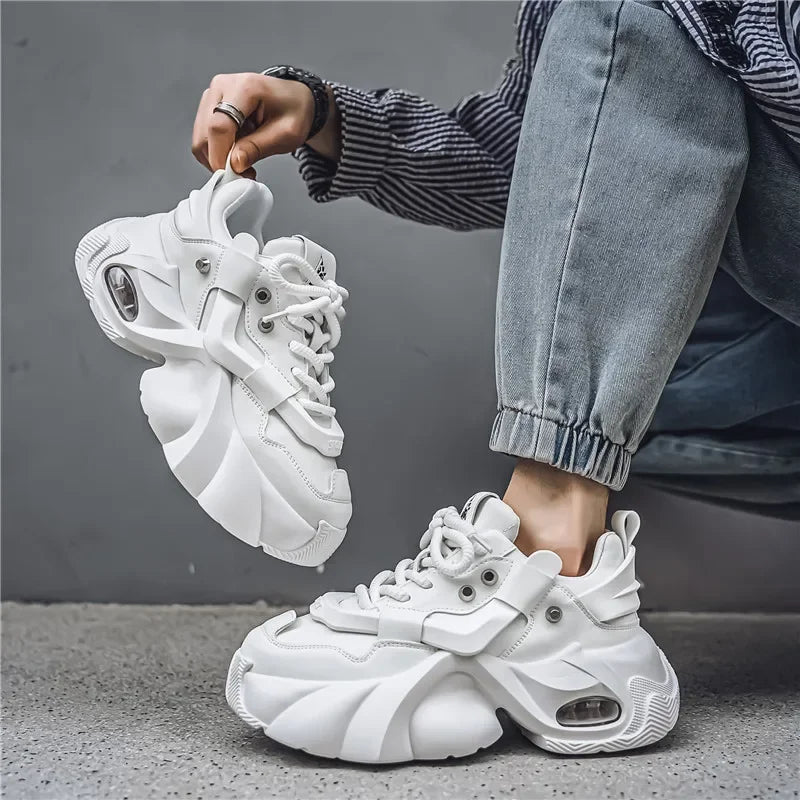 Fashion Thick Bottom Men's Casual Shoes New Rock Style Designer Platform Breathable Big Head Leather Male Sneakers Sport Shoes