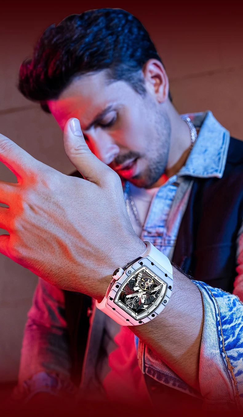 BONEST GATTI Fashion Automatic Movement Wristwatch Skeleton Luminous Big Dial Sapphire Glass Mechanical Watches for Men