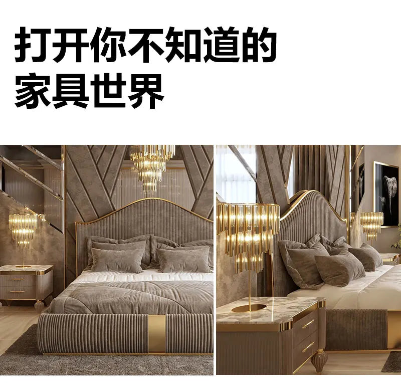 Unique Minimalist Double Bed Decoration Brown Pliable Wooden Double Bed Frame King Size Modern Cama Matrimonial Furniture Home