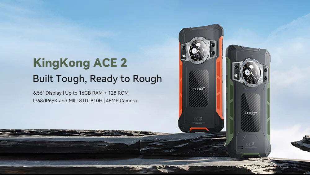 Cubot KingKong ACE 2 Ultra-thin Rugged Smartphone Android 14 16GB RAM(6GB+10GB),+128GB ROM 6.56" 90Hz Screen NFC Cell Phone