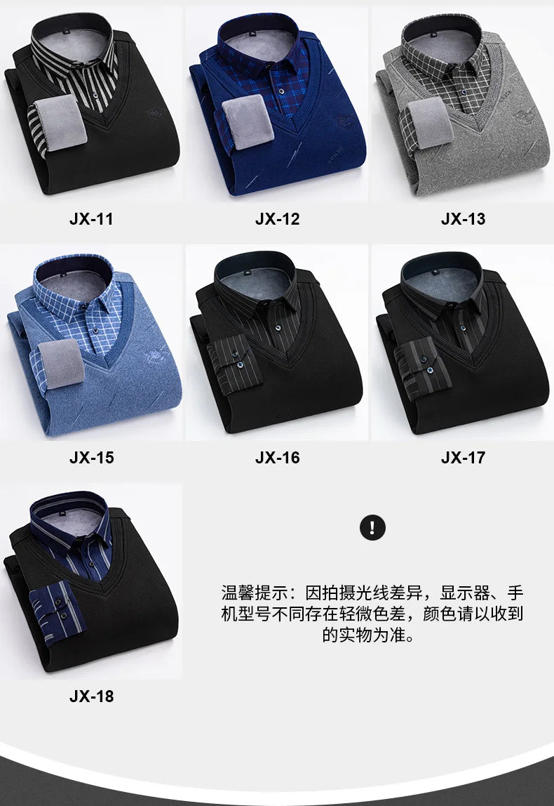 camisas de hombre imitation two piece set men clothing designer clothes long sleeve fleece thickened warm sweater men clothing